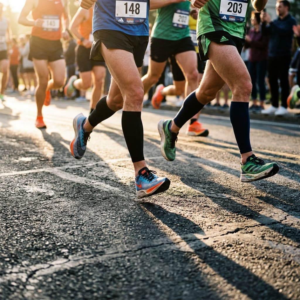 Close-up of runners' legs during a race